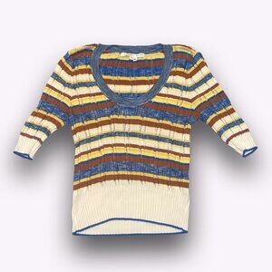 Veronica Beard Blue and Brown Striped Tee